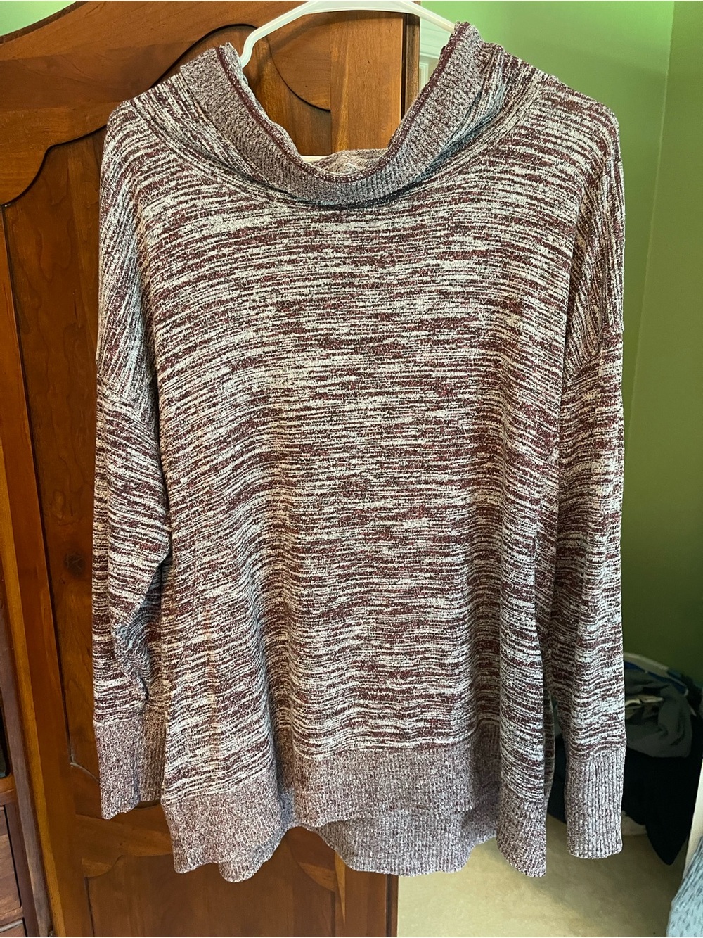 Talbots Marled Burgundy and Cream Cowl-Neck Sweater